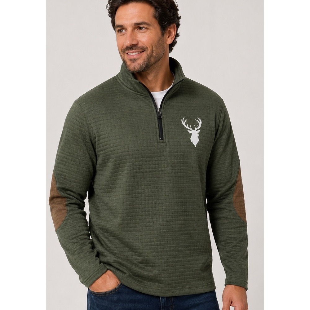 NWT Ouku Quarter Zip Deer Logo Men's Med Olive Green With Deer Logo Sportsman